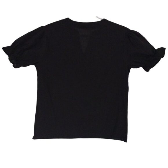 Womens Floral Embroidered Black Short Sleeve Blouse, 100% Cotton, Size S - Picture 3 of 7